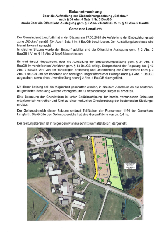 Bekanntmachung über die Aufstellung der Einbeziehungssatzung Stöckau Seite 1